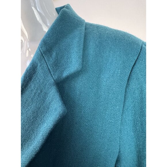 Joan Leslie Teal Wool Blend Blazer Womens Size 8P Made In El Salvador Single-But - Picture 16 of 16